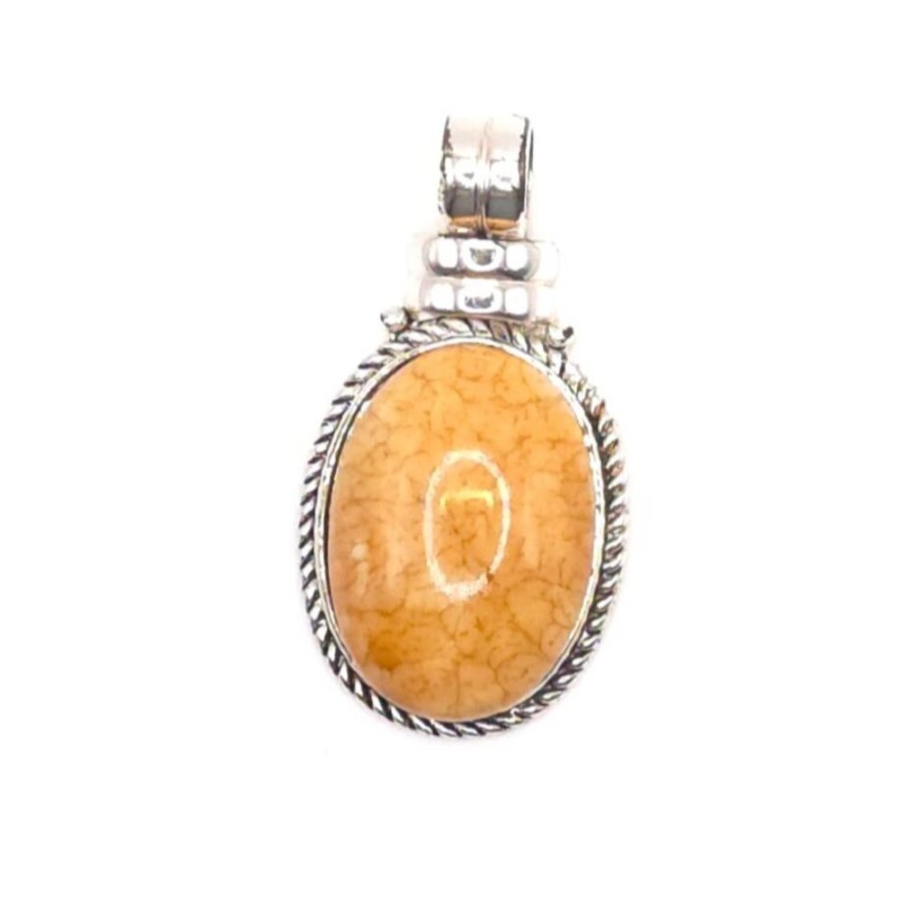 Vintage Sterling Silver Yellow Agate Pendant Artisan Handcrafted Jewelry